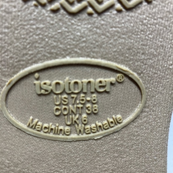 Isotoner Women’s Knit Slide Slippers, 7.5-8, Gray, Faux Fur. - Picture 4 of 5